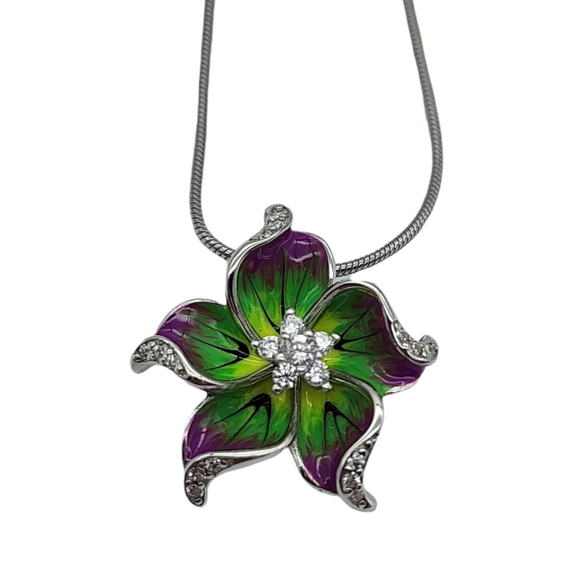 Hand Painted Hibiscus Flower Necklace