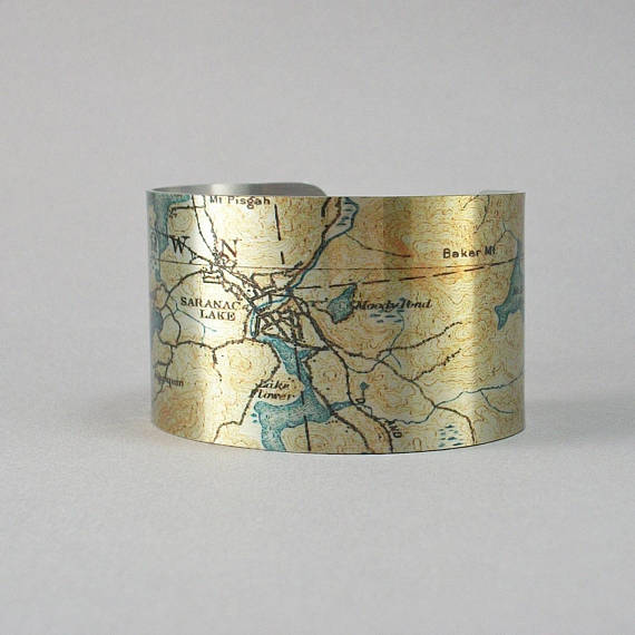 Saranac Lake Map Cuff Bracelet