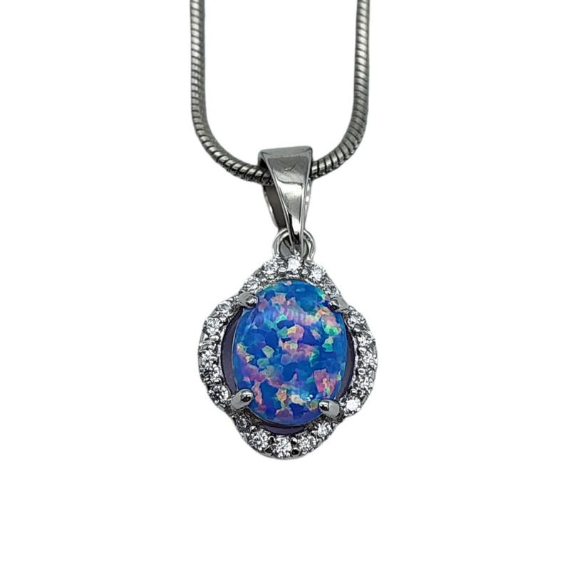 Blue Lavender Opal Halo Necklace